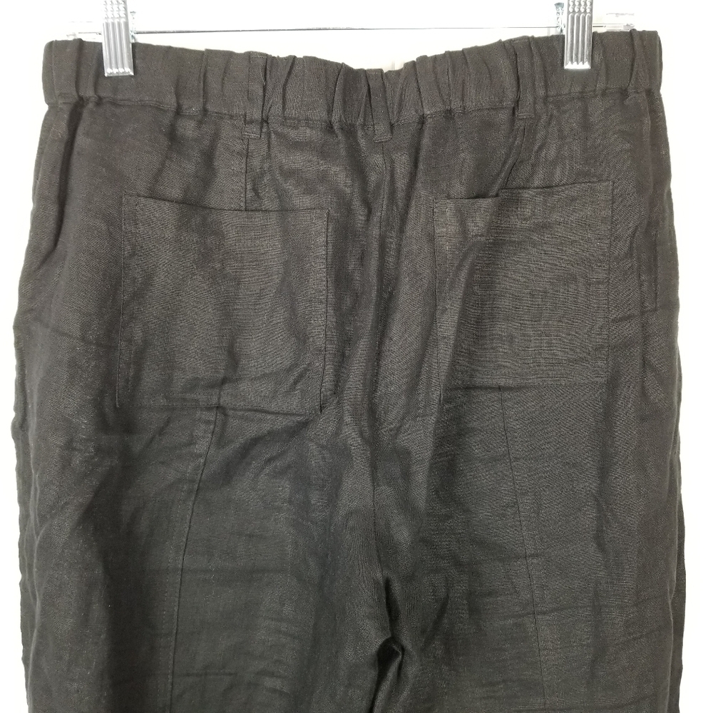Calvin Klein Womens Black Linen Roll Tab Cuff Pants Size Small Elastic Waist Zip - Picture 4 of 11
